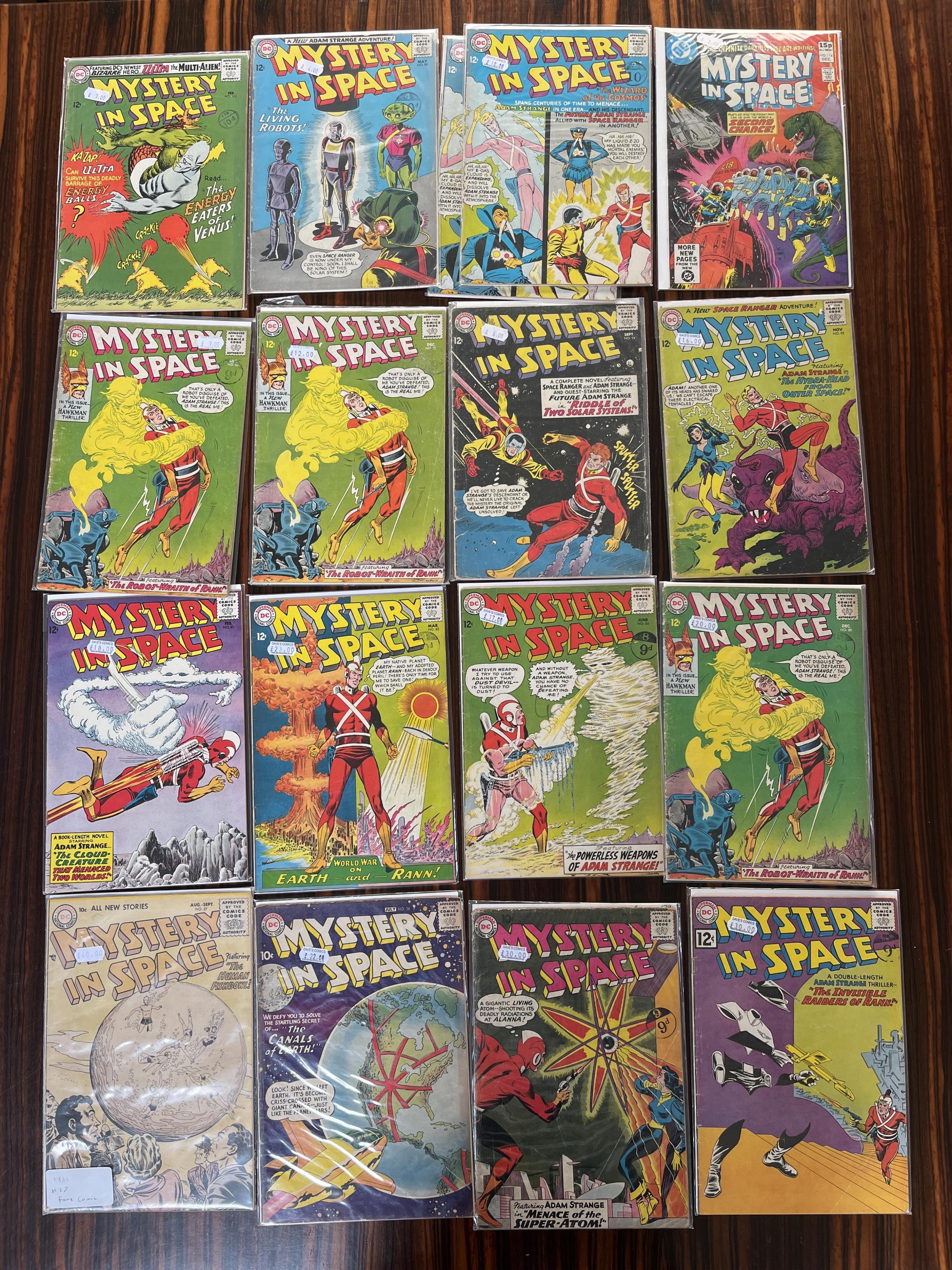 Mystery in Space, DC comics, Vol. 1, 17 issues between 27–114, comprising, #27, #38, #56, #73, #81, #82, #84, #88 x3, #94, #95, #98 x2, #99, #105, #114A
